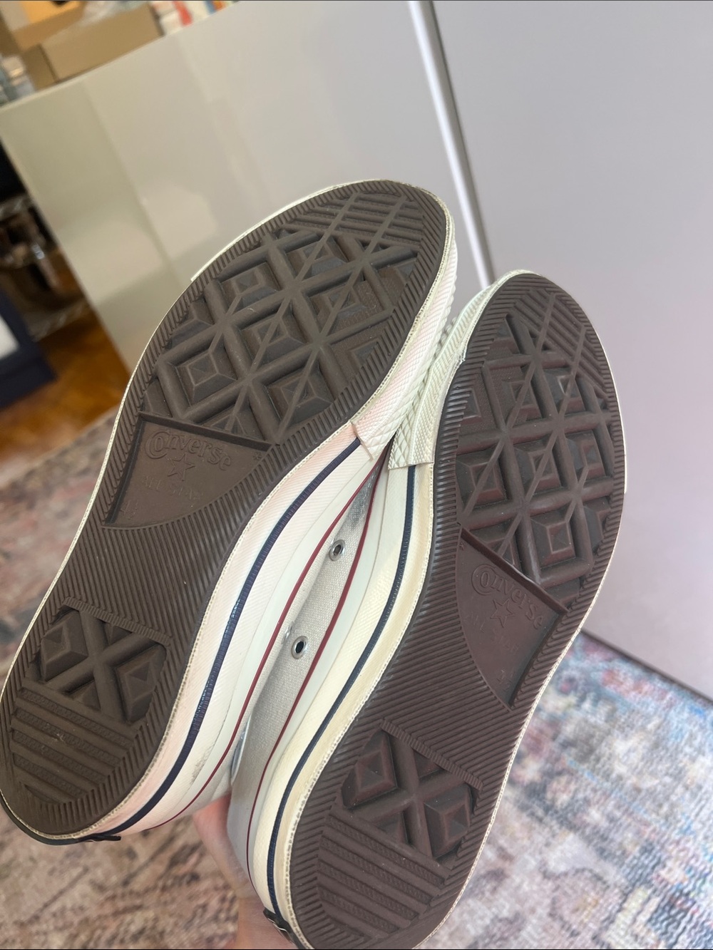 Converse High-Top Sneakers in Cream with Burgundy Stripe - Picture 8 of 8